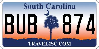 SC license plate BUB874