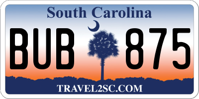 SC license plate BUB875