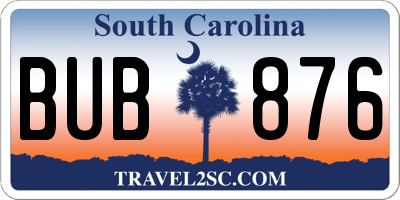 SC license plate BUB876