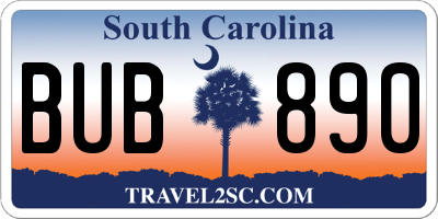 SC license plate BUB890