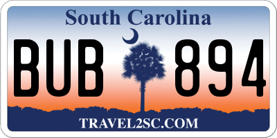SC license plate BUB894