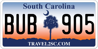 SC license plate BUB905