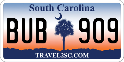 SC license plate BUB909