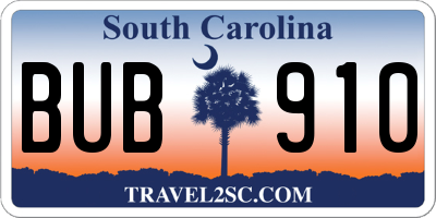 SC license plate BUB910