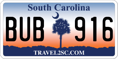 SC license plate BUB916