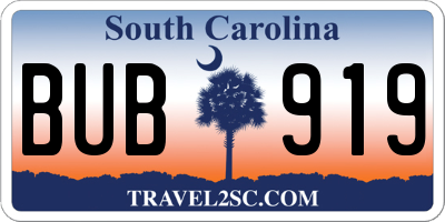 SC license plate BUB919