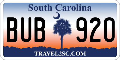 SC license plate BUB920