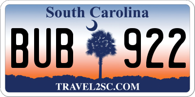 SC license plate BUB922