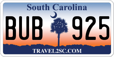 SC license plate BUB925