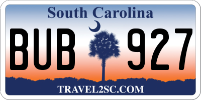 SC license plate BUB927