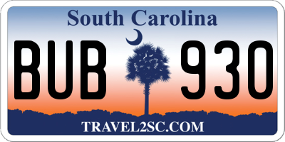 SC license plate BUB930