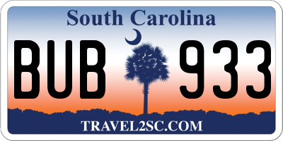 SC license plate BUB933