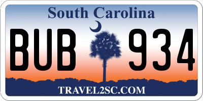 SC license plate BUB934