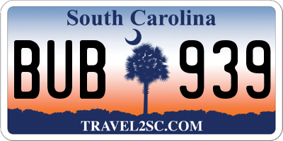 SC license plate BUB939