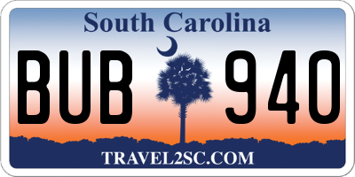 SC license plate BUB940