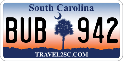 SC license plate BUB942