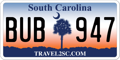 SC license plate BUB947