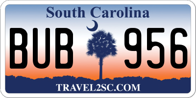 SC license plate BUB956