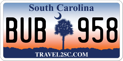 SC license plate BUB958