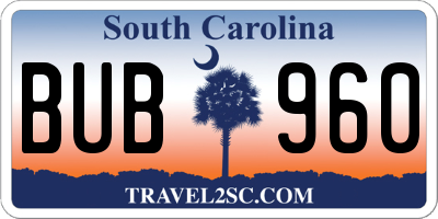 SC license plate BUB960