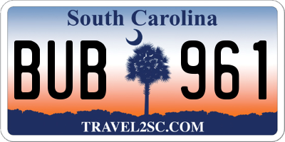 SC license plate BUB961