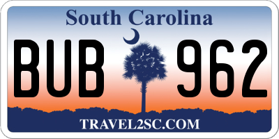 SC license plate BUB962