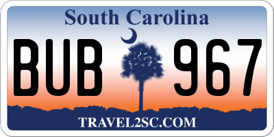 SC license plate BUB967