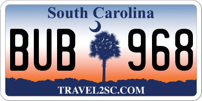 SC license plate BUB968