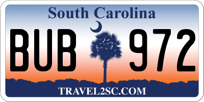 SC license plate BUB972