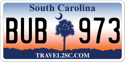 SC license plate BUB973