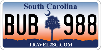 SC license plate BUB988