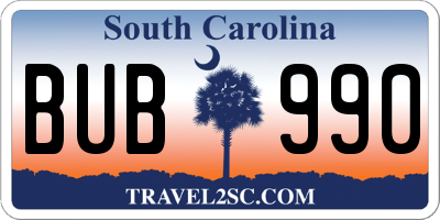 SC license plate BUB990