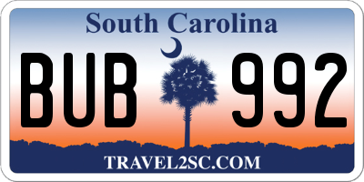SC license plate BUB992