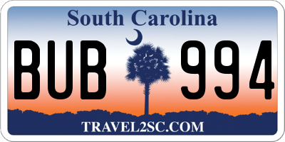 SC license plate BUB994