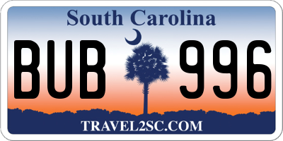 SC license plate BUB996