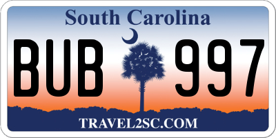 SC license plate BUB997