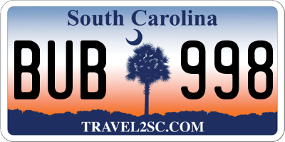 SC license plate BUB998