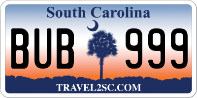 SC license plate BUB999