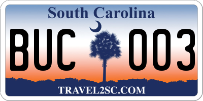 SC license plate BUC003