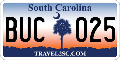 SC license plate BUC025