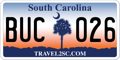 SC license plate BUC026