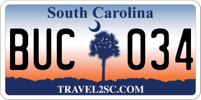 SC license plate BUC034