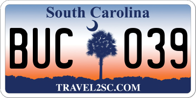 SC license plate BUC039