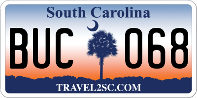 SC license plate BUC068
