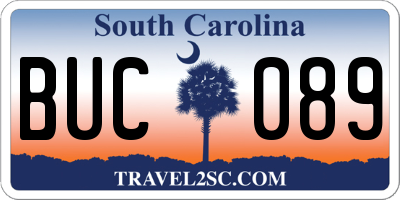 SC license plate BUC089