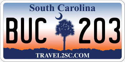 SC license plate BUC203
