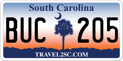 SC license plate BUC205