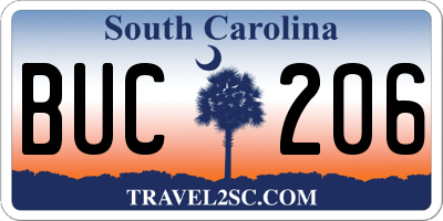 SC license plate BUC206