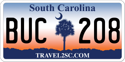 SC license plate BUC208