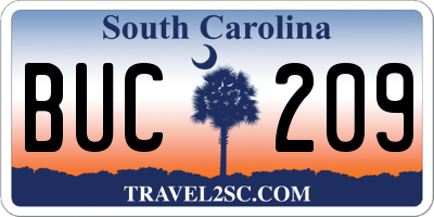 SC license plate BUC209